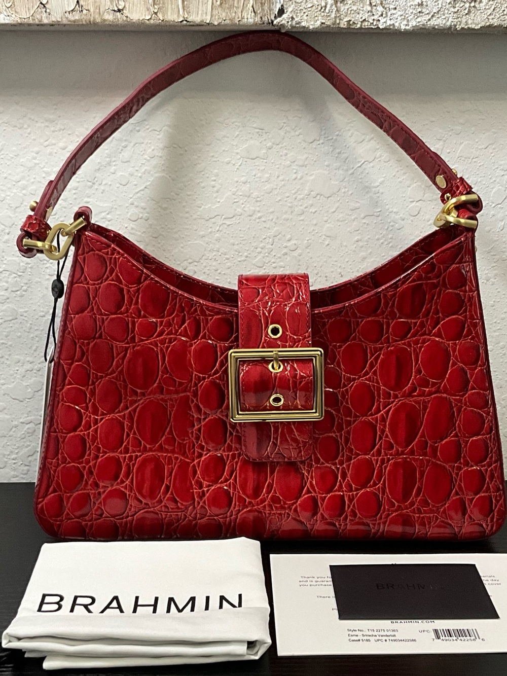 Brahmin Esme SIRACHA VANDERBILT Red Embossed Leather Shoulder Bag NWT